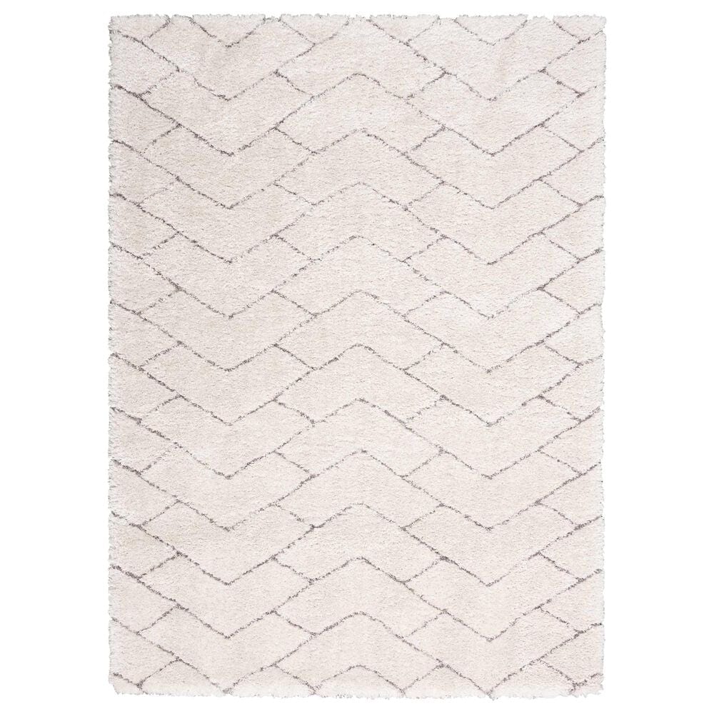 Nourison Dreamy Shag 5"3" x 7"3" Ivory and Grey Area Rug, , large