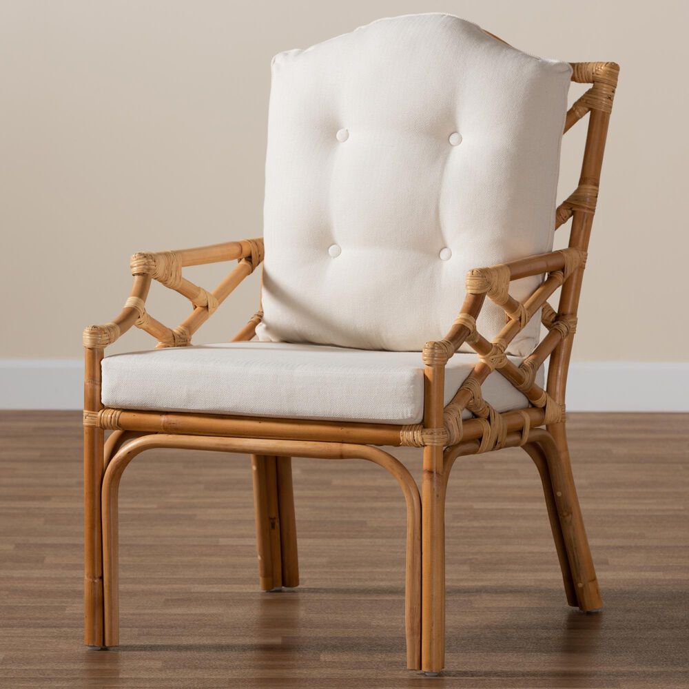 Baxton Studio Sonia Rattan Arm Chair in White, , large