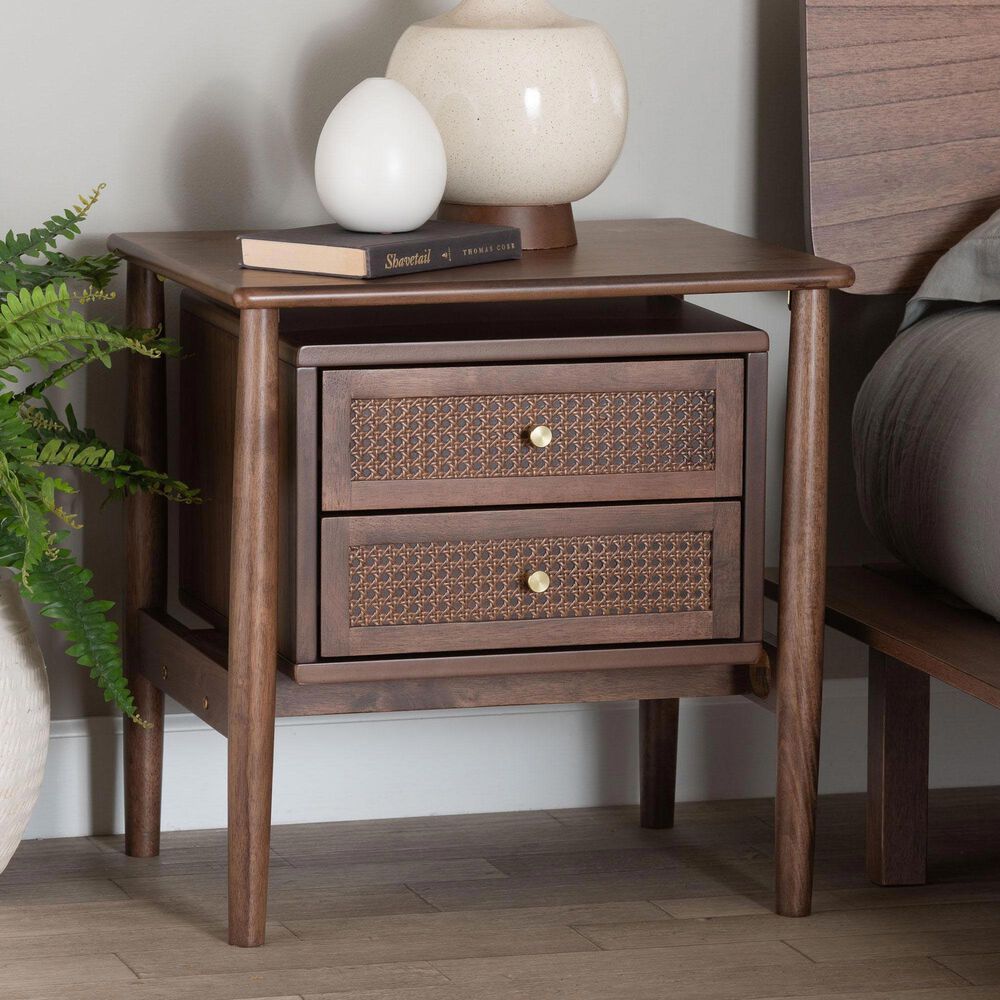 Baxton Studio Alyssa 2-Drawer Nightstand in Walnut Brown, , large