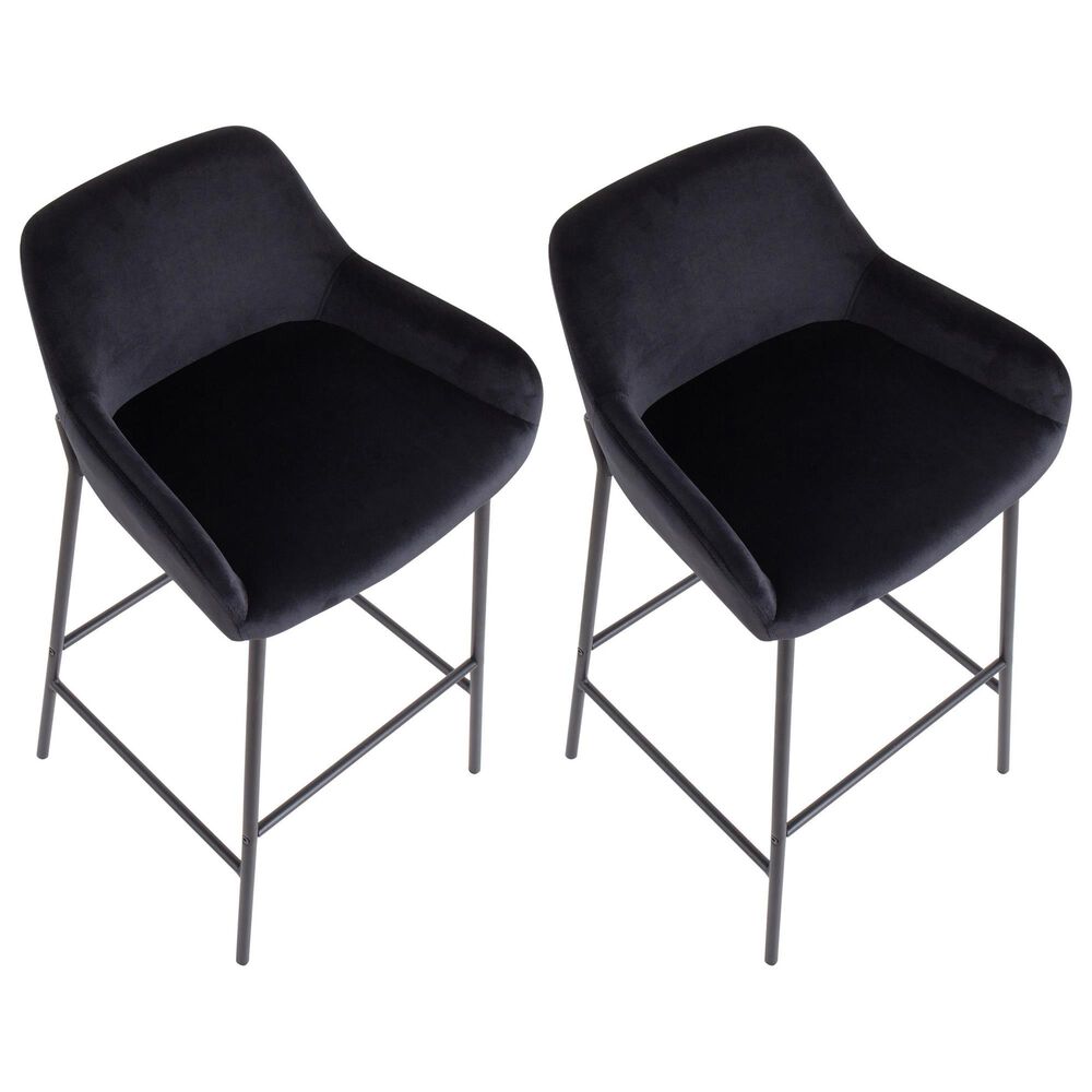 LumiSource Daniella Bar Stool with Black Velvet Upholstery in Black (Set of 2), , large