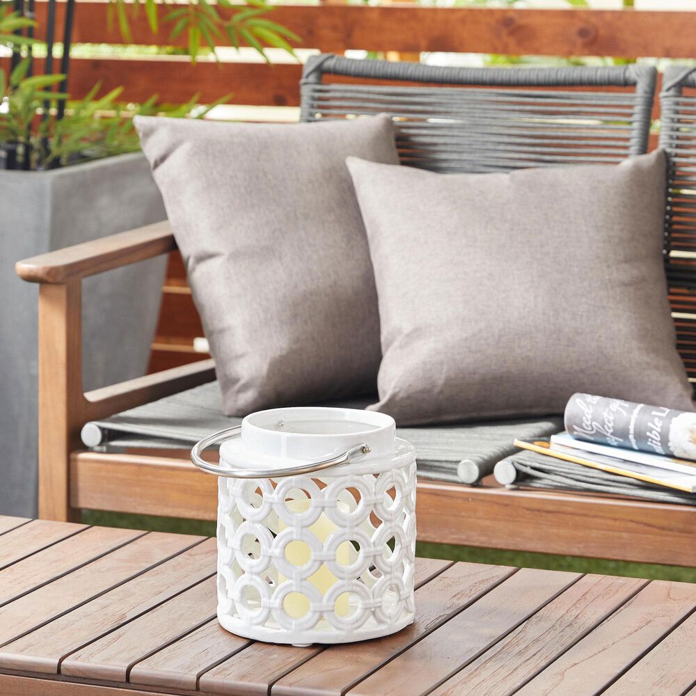 Maple and Jade 8&quot; Circles Decorative Indoor/Outdoor Decorative Candle Lantern in Polished White and Silver, , large