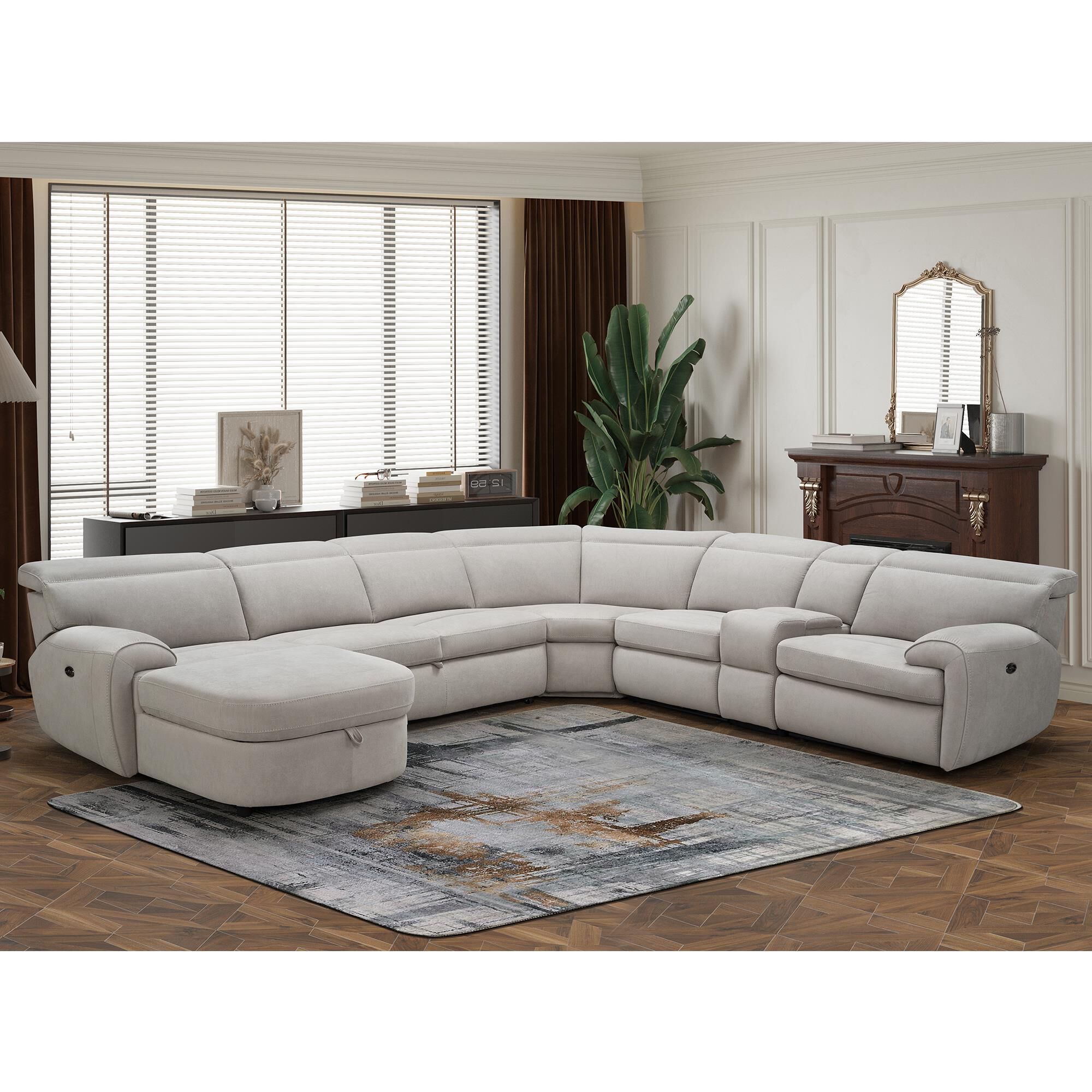 Vogue Home Furnishings 4 Piece Power Left Facing Reclining Sectional with Chaise in Dove Gray