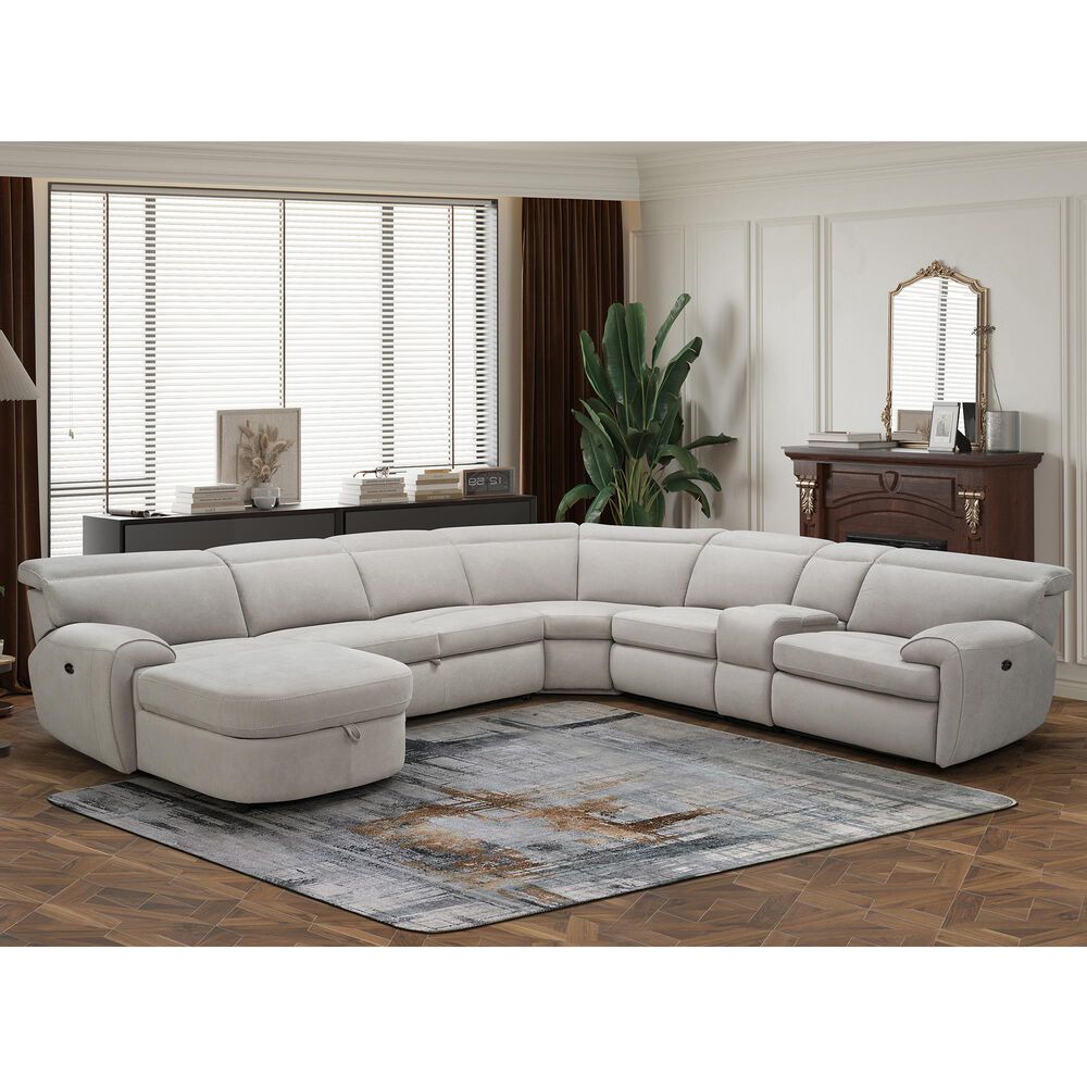 Vogue Home Furnishings 4-Piece Power Left-Facing Reclining Sectional with Chaise in Dove Gray, , large