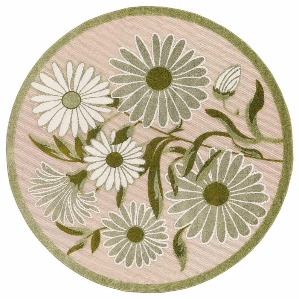 Nourison Aloha ALH33 5"3" Round Ivory and Green Indoor/Outdoor Area Rug, , large
