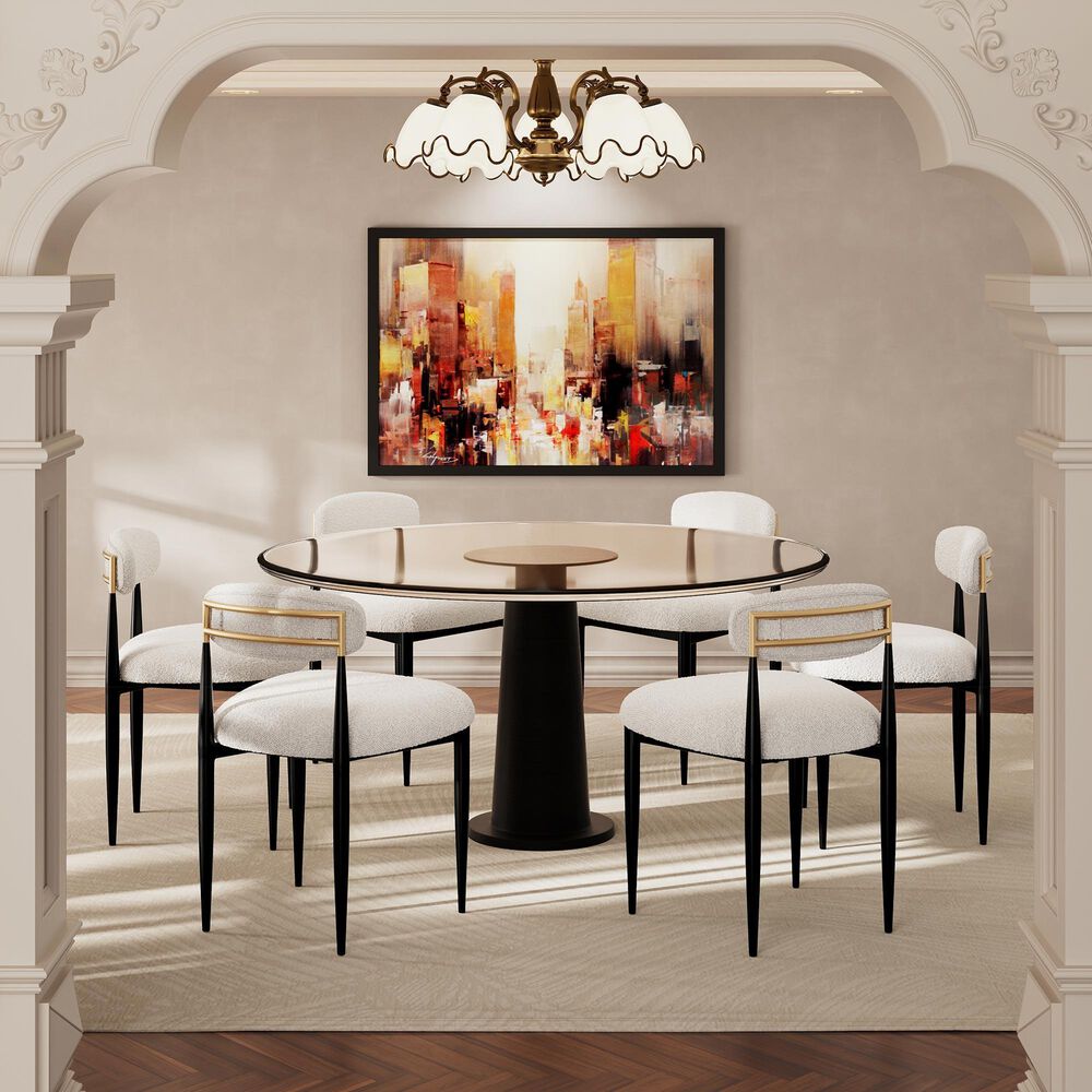 Morden Fort Modern Boucle Side Chair with White Cushion in Black and Gold (Set of 6), , large