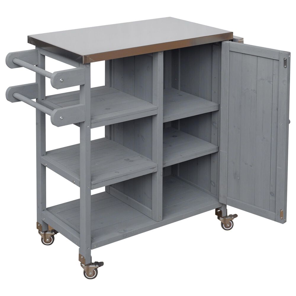 Hearth and Haven Outdoor Kitchen Island Cart with Stainless Steel Top and Lockable Wheels in Gray, , large