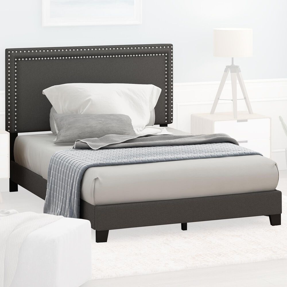 HOMLUX Laval Full Upholstered Platform Bed Frame in Stone, , large