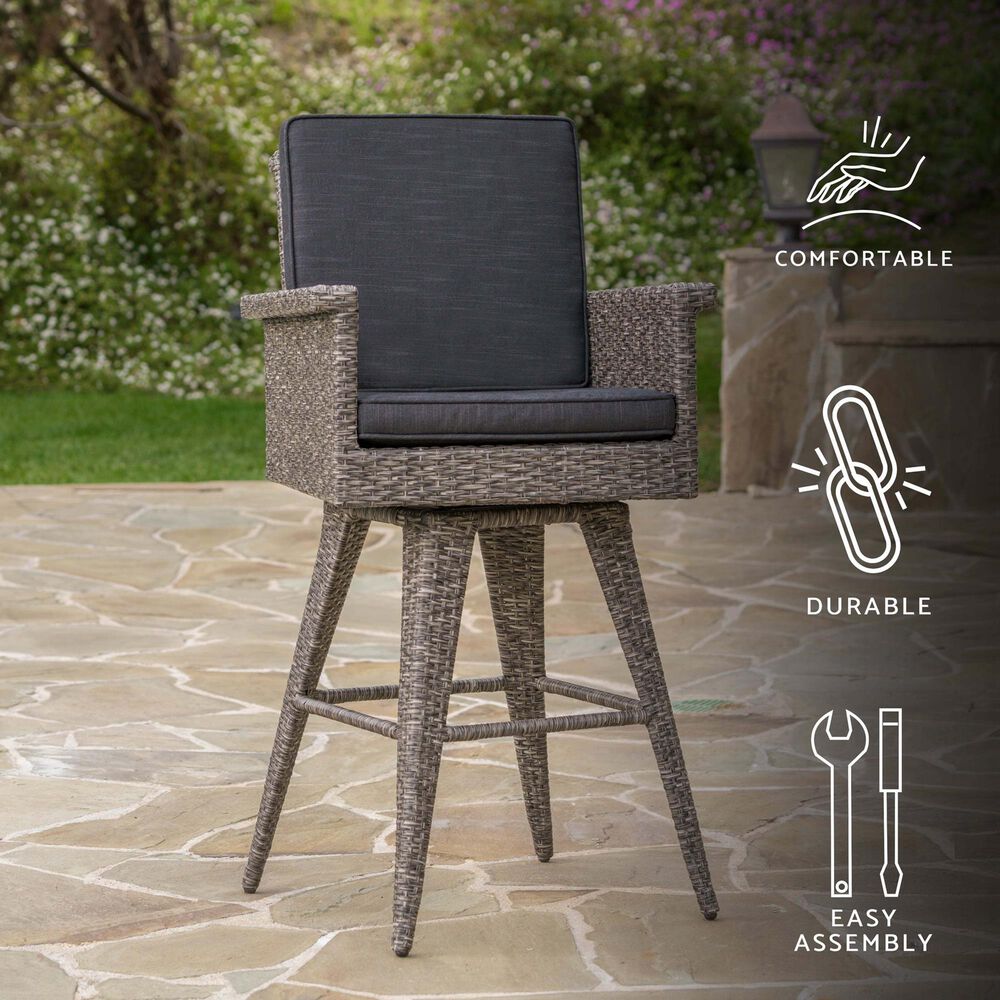 Hearth and Haven Outdoor Swivel Bar Stool in Dark Grey, , large