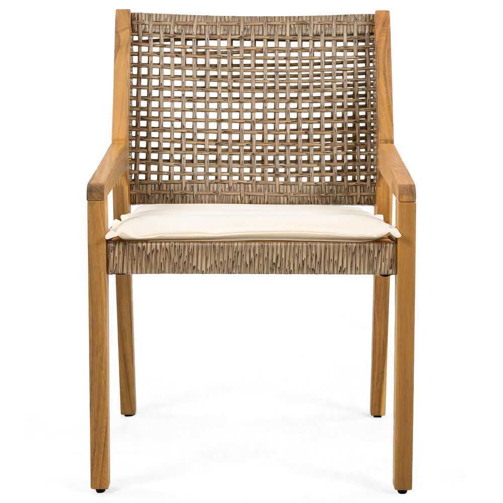 Hearth and Haven 5-Piece Outdoor Rectangular Dining Set with Cream Cushion in Teak, , large
