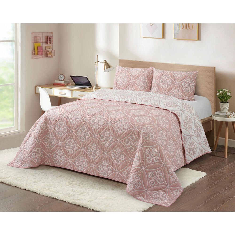 Duke Imports 3-Piece Jacquard Full/Queen Quilt Set in Blush Mandala, , large