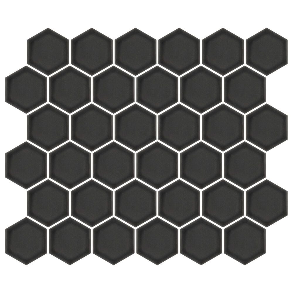 Emser Savvy Pewter 2" Hexagon on 11" x 12" Glazed Porcelain Mosaic Sheet, , large