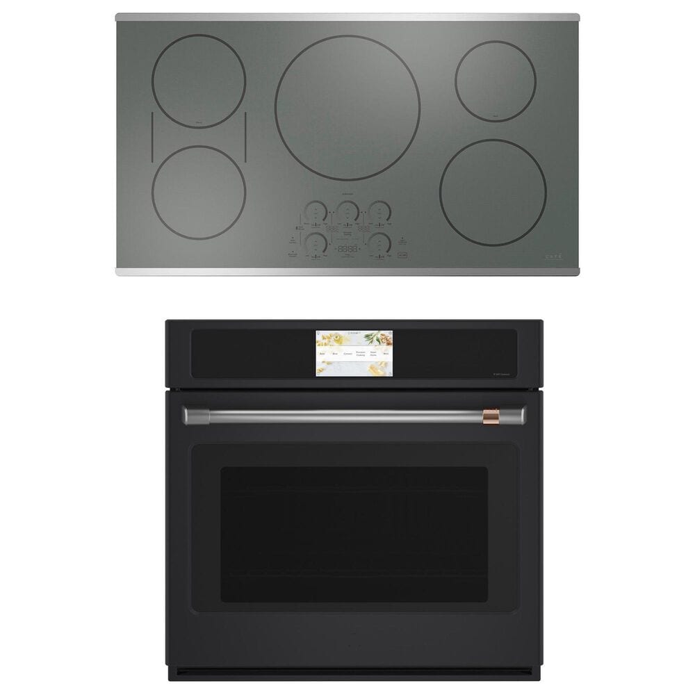 Cafe 2-Piece Kitchen Package with Matte Black 30" Smart Built-In Convection Single Wall Oven and Stainless Steel 36" Touch Control Induction Cooktop, , large
