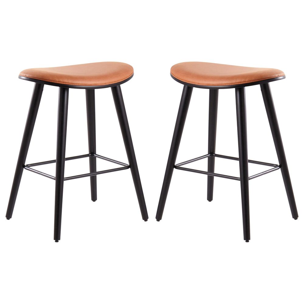 Lumisource Saddle 26" Counter Stool in Camel/Black (Set of 2), , large