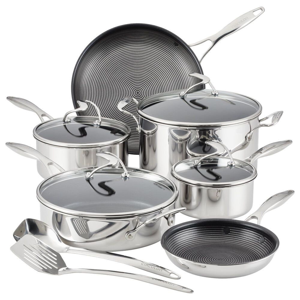 Circulon 10-Piece Tri-Ply Clad Nonstick Cookware Set with 2-Piece Bonus Utensil Set in Stainless Steel, , large