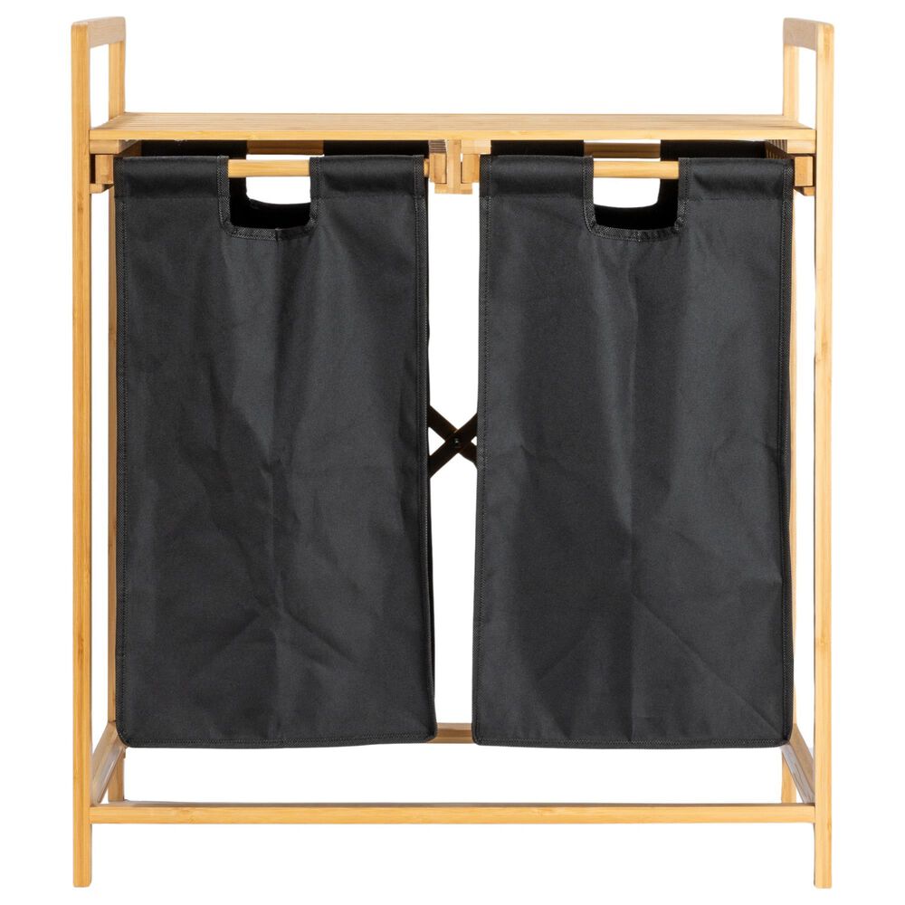 Household Essentials Pull-Out Double Hamper with Shelf in Natural, , large