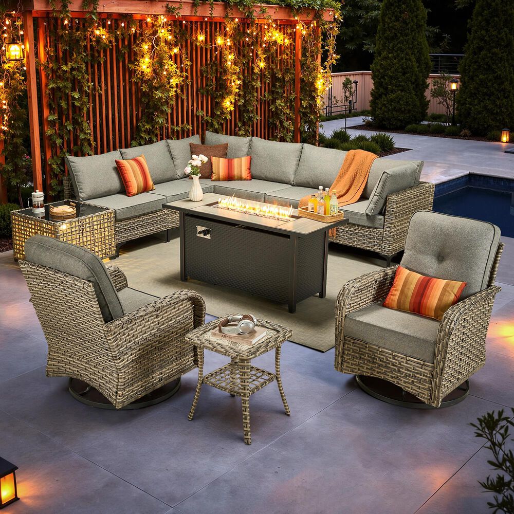 HOMLUX 11-Piece Outdoor Modular Sofa Conversation Set in Dark Gray, , large