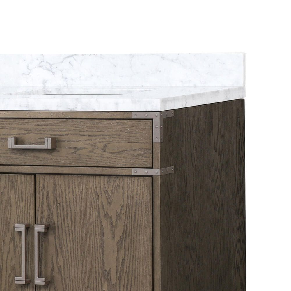 Lexora Home Laurel 80&quot; Double Bathroom Vanity in Grey Oak with White Carrara Marble Top and Rectangular Sinks, , large