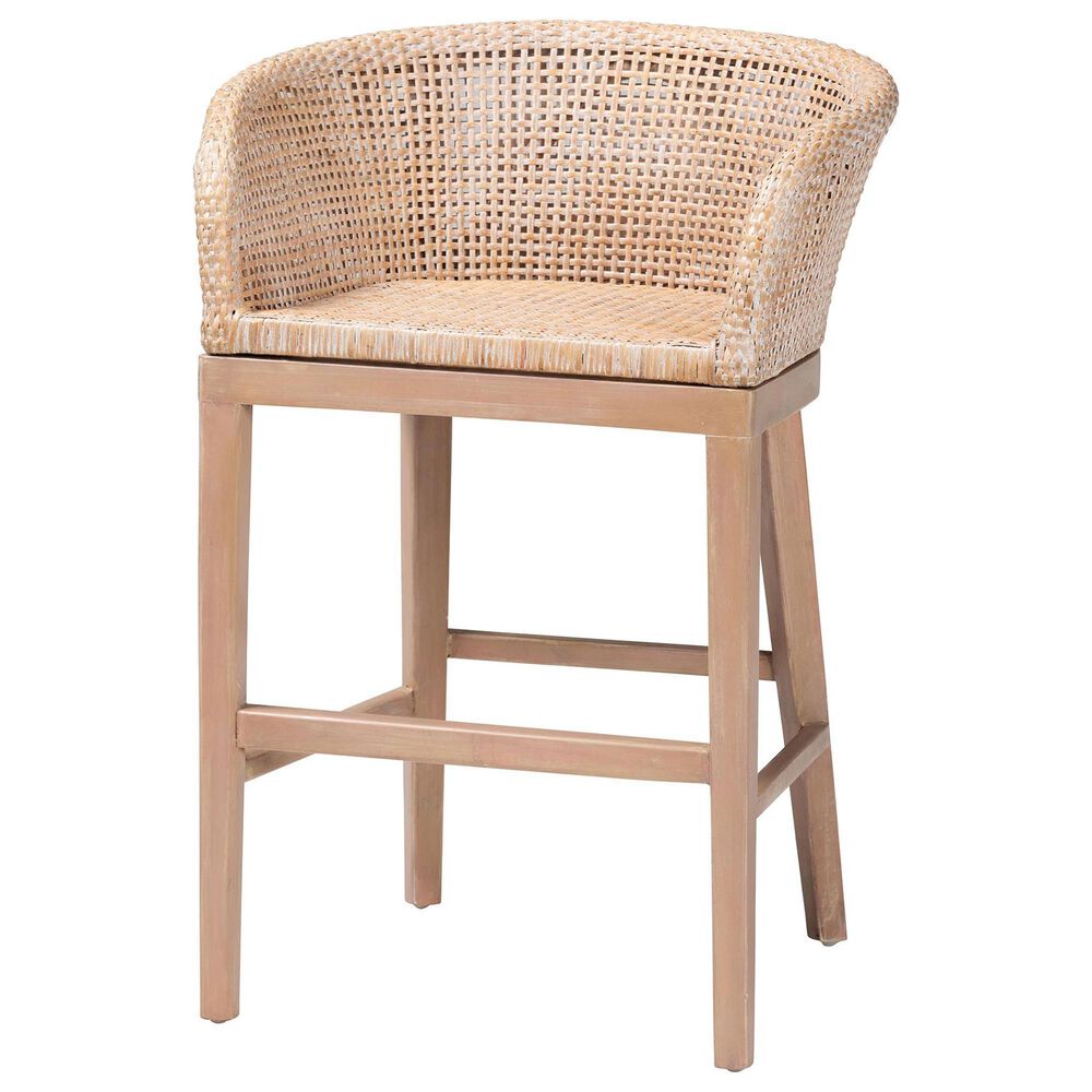 Baxton Studio Papua Counter Stool in Antique White Wash and Light brown, , large