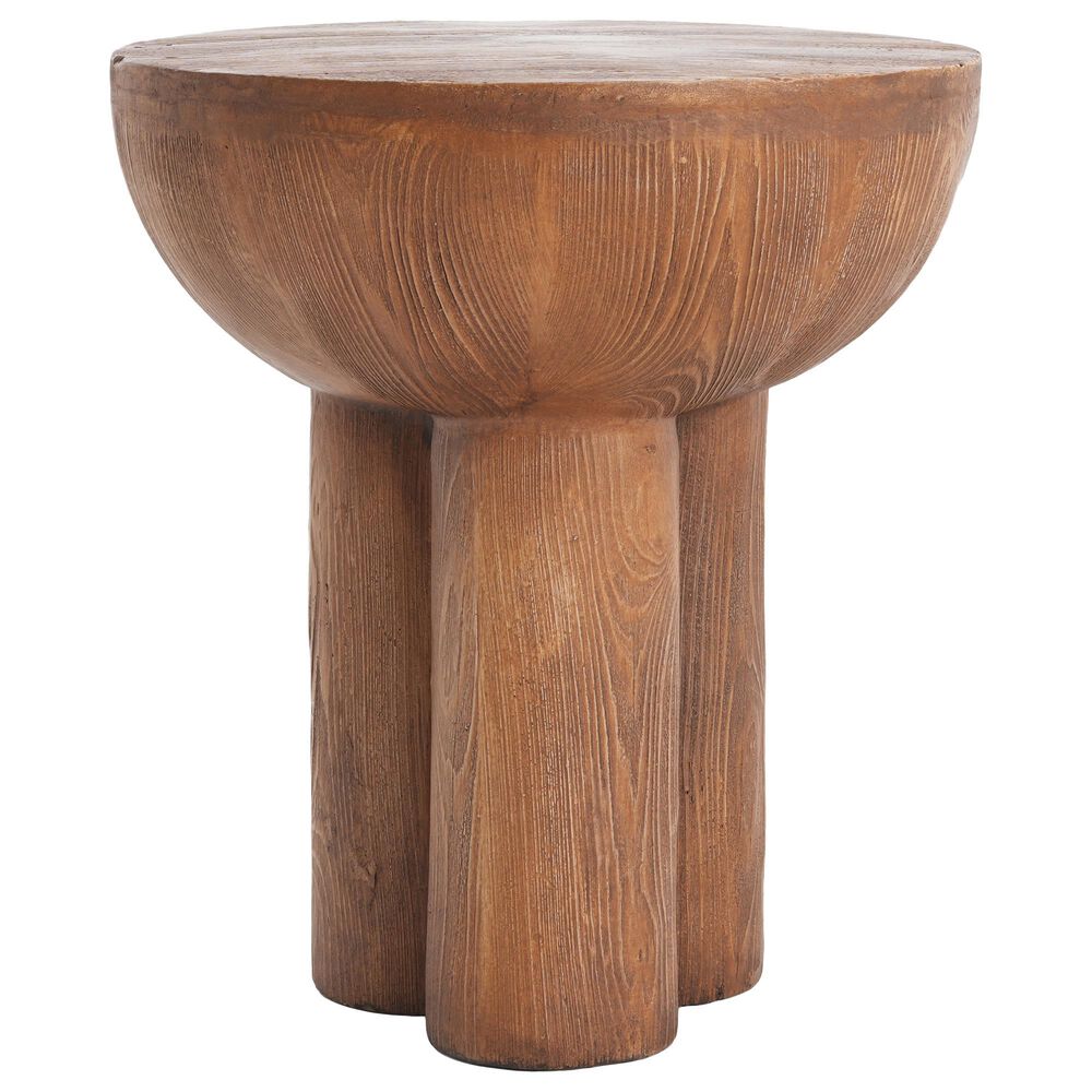 Hearth and Haven Iris Outdoor Round Side Table with 3 Cylindrical Legs in Brown, , large