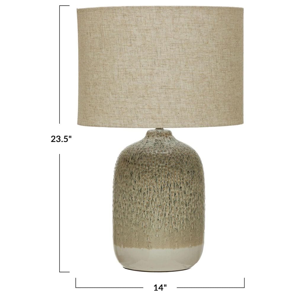 Teak Interiors Stoneware Table Lamp with Linen Shade in Taupe Reactive Glaze, , large