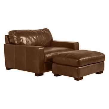Softline Leather Chair and a Half and Ottoman in Splendor Chestnut, , large