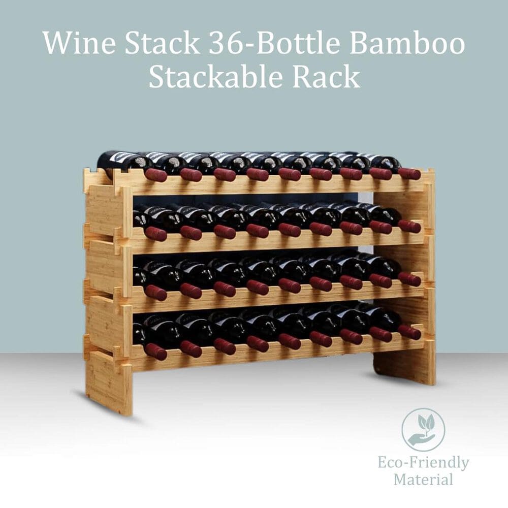 HOMLUX 36-Bottle Bamboo Stackable Modular Wine Rack in Natural, , large