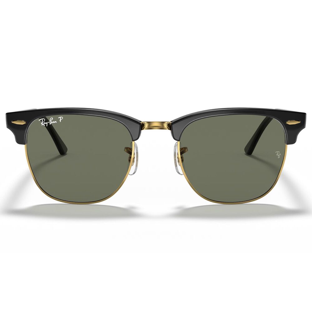 Ray-Ban Clubmaster Classic Sunglasses with Green Lenses in Polished Black, , large