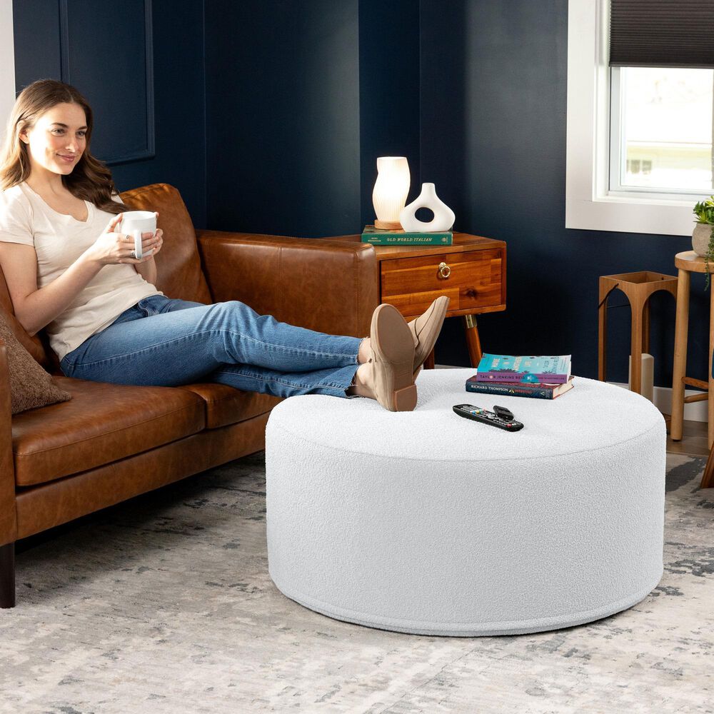Jaxx Candler Boucle Fabric Ottoman in White, , large