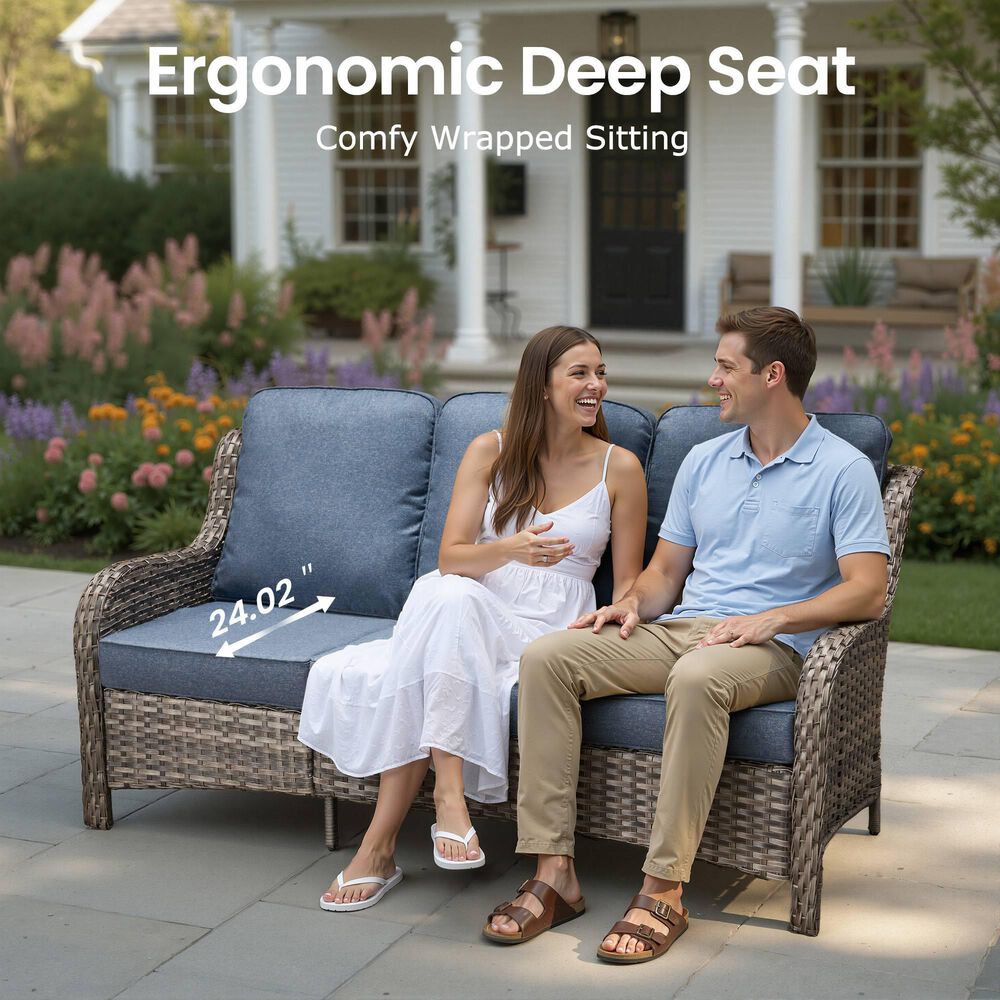 HOMLUX 7-Piece Gray Wicker Patio Sofa Set in Denim Blue, , large