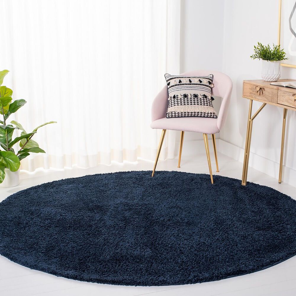 Safavieh August Shag AUG553M 6&#39;7&quot; Round Navy Area Rug, , large