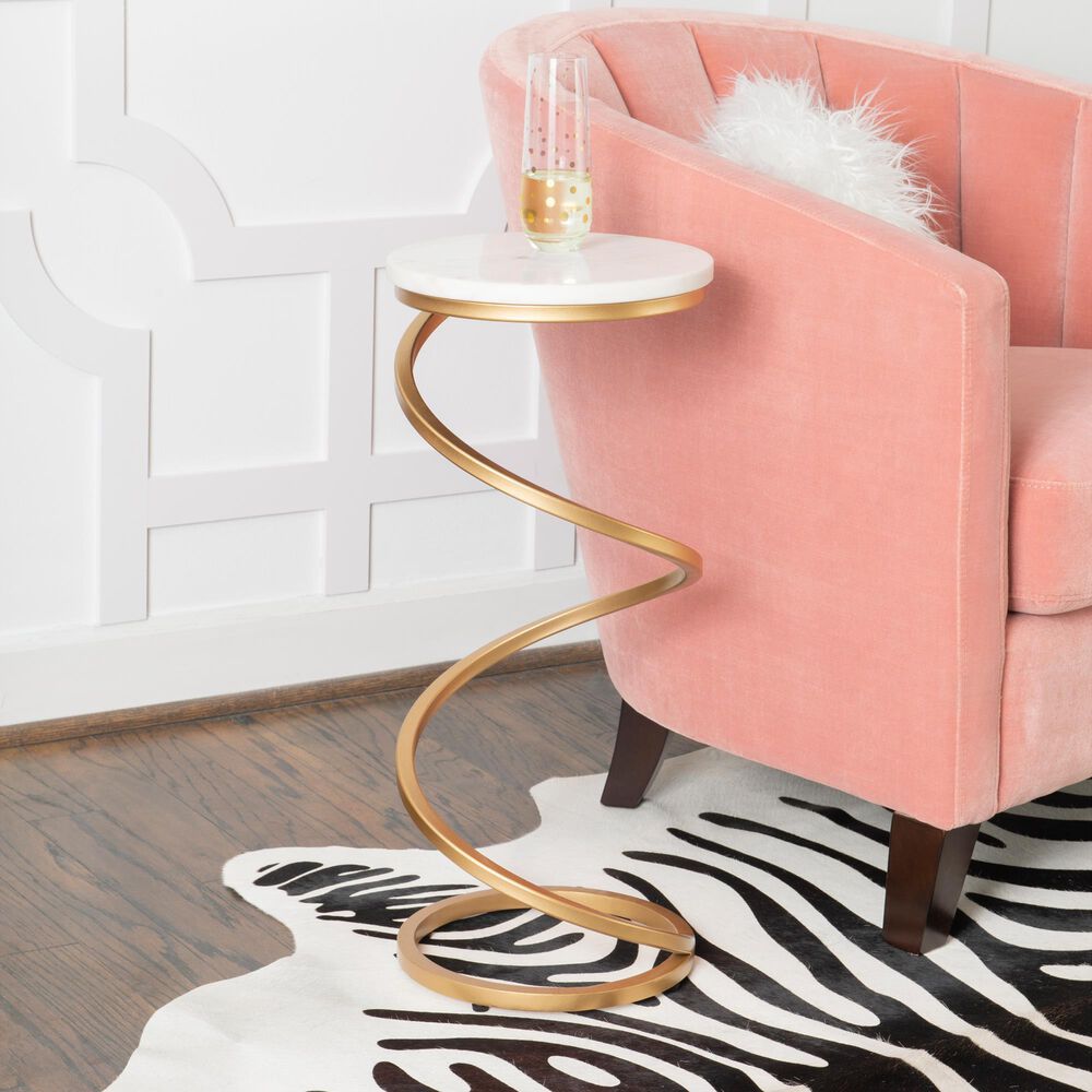 Linon Home Decor Rian Spiral Drink Table in Gold and White, , large