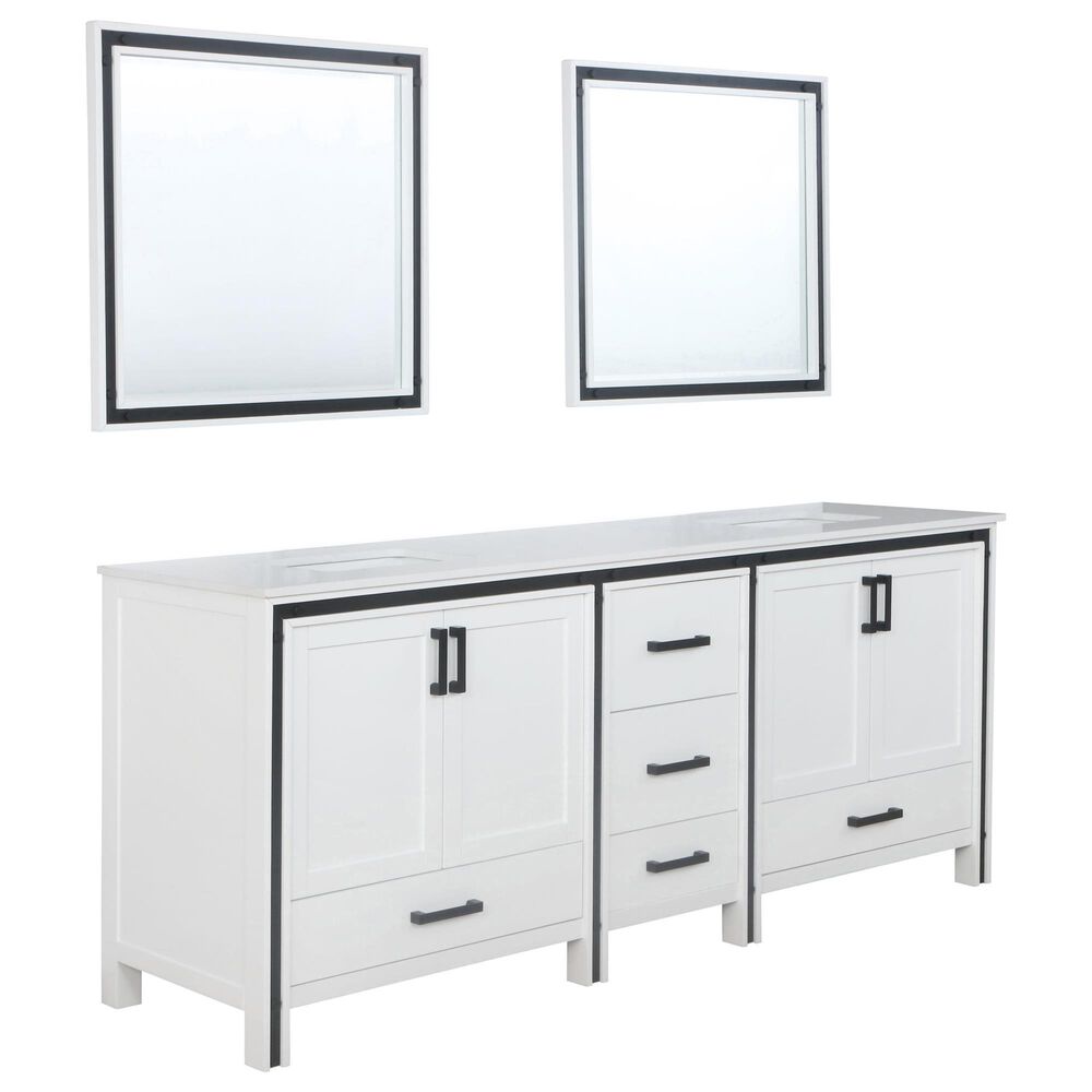 Lexora Home Ziva 84" Double Bathroom Vanity in White with Cultured Marble Top, Rectangle Sinks and Mirrors, , large