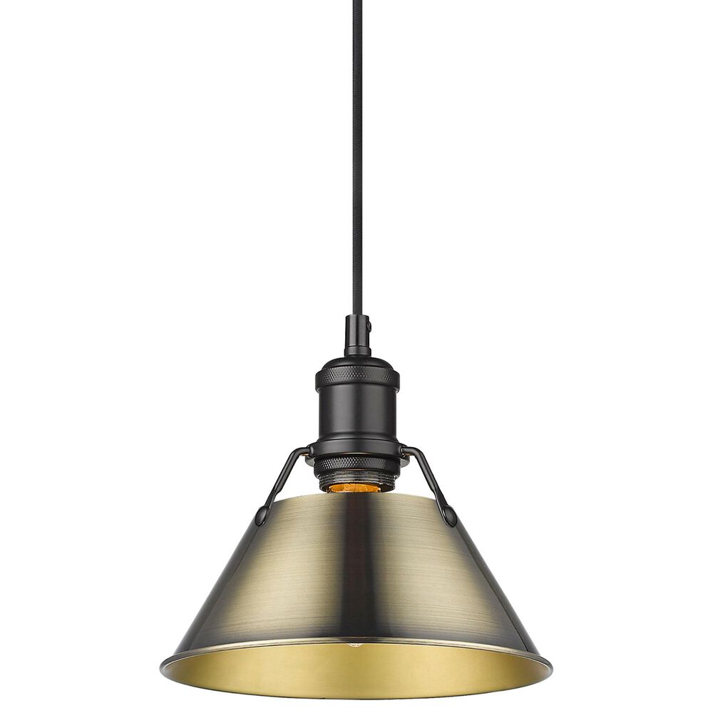 Golden Lighting Orwell 1-Light Small Pendant with Aged Brass Shade in Matte Black, , large