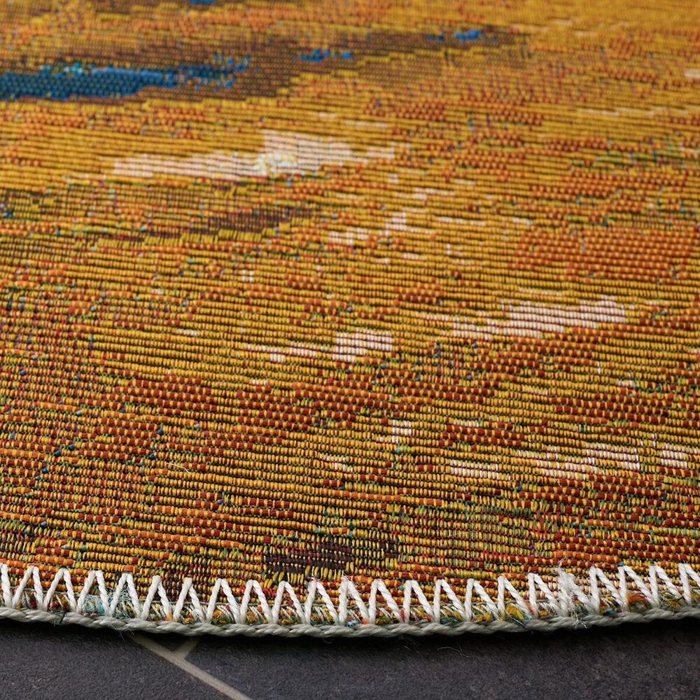 Safavieh Barbados Tropical Wave 5&#39;3&quot; Round Blue and Gold Indoor/Outdoor Area Rug, , large