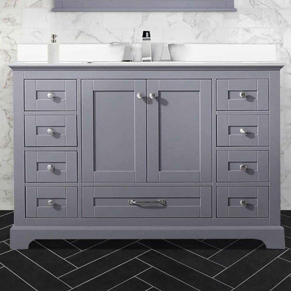 Lexora Home Dukes 48&quot; Single Bathroom Vanity in Dark Grey with 2 cm White Quartz Top and Rectangular Sink, , large
