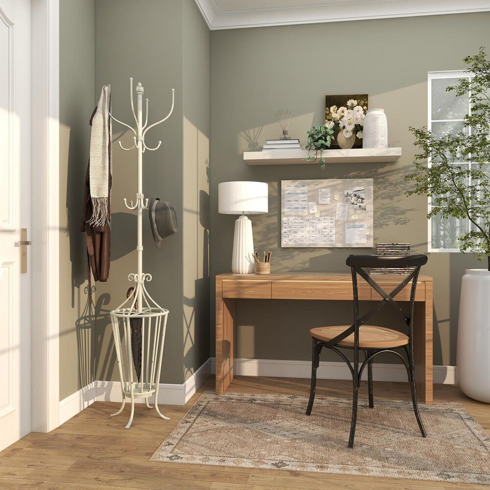 Maple and Jade 12-Hook Freestanding Coat Rack with Umbrella Storage Base in Distressed White, , large