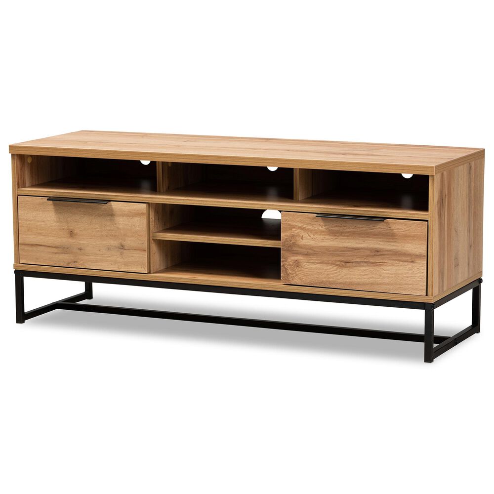 Baxton Studio Reid 2-Drawer TV Stand in Oak/Black, , large