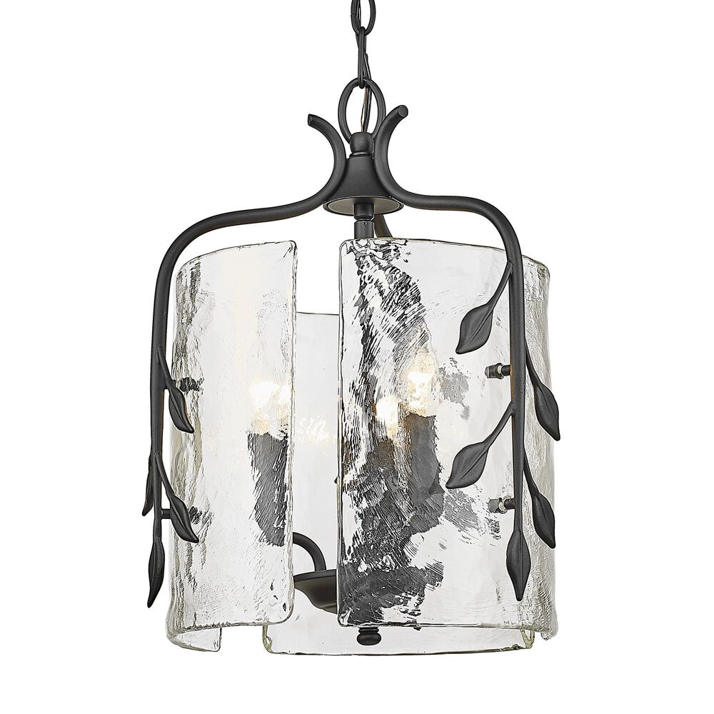 Golden Lighting Calla 3-Light Wide Pendant with Hammered Water Glass Shade in Natural Black, , large