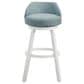 Armen Living Erika Swivel Bar Height Stool with Light Blue Upholstery in White, , large
