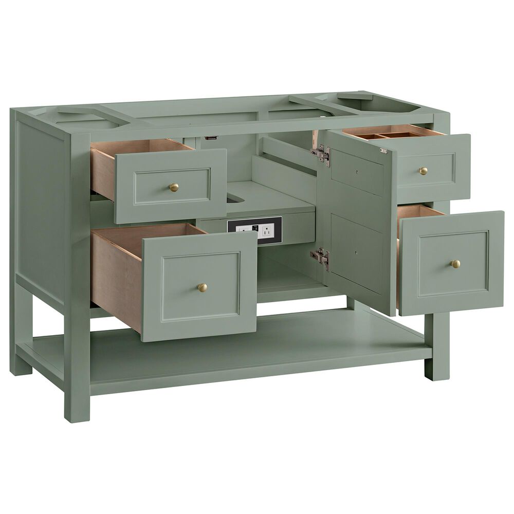 James Martin Vanities Breckenridge 48" Single Bathroom Vanity in Smokey Celadon with Single Hole 3 cm White Zeus Quartz Top and Rectangular Sink, , large