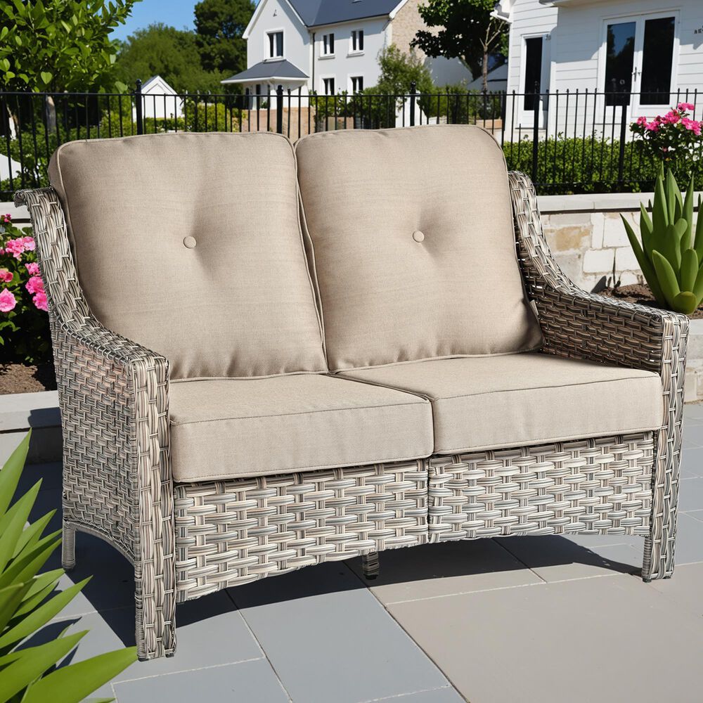 HOMLUX Outdoor Rattan Loveseat with Ergonomic in Beige, , large