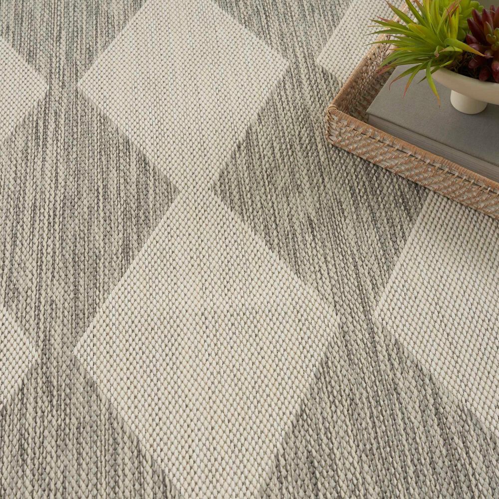 Nourison Positano Geometric Light Grey 5&#39; x 7&#39; Indoor/Outdoor Area Rug, , large
