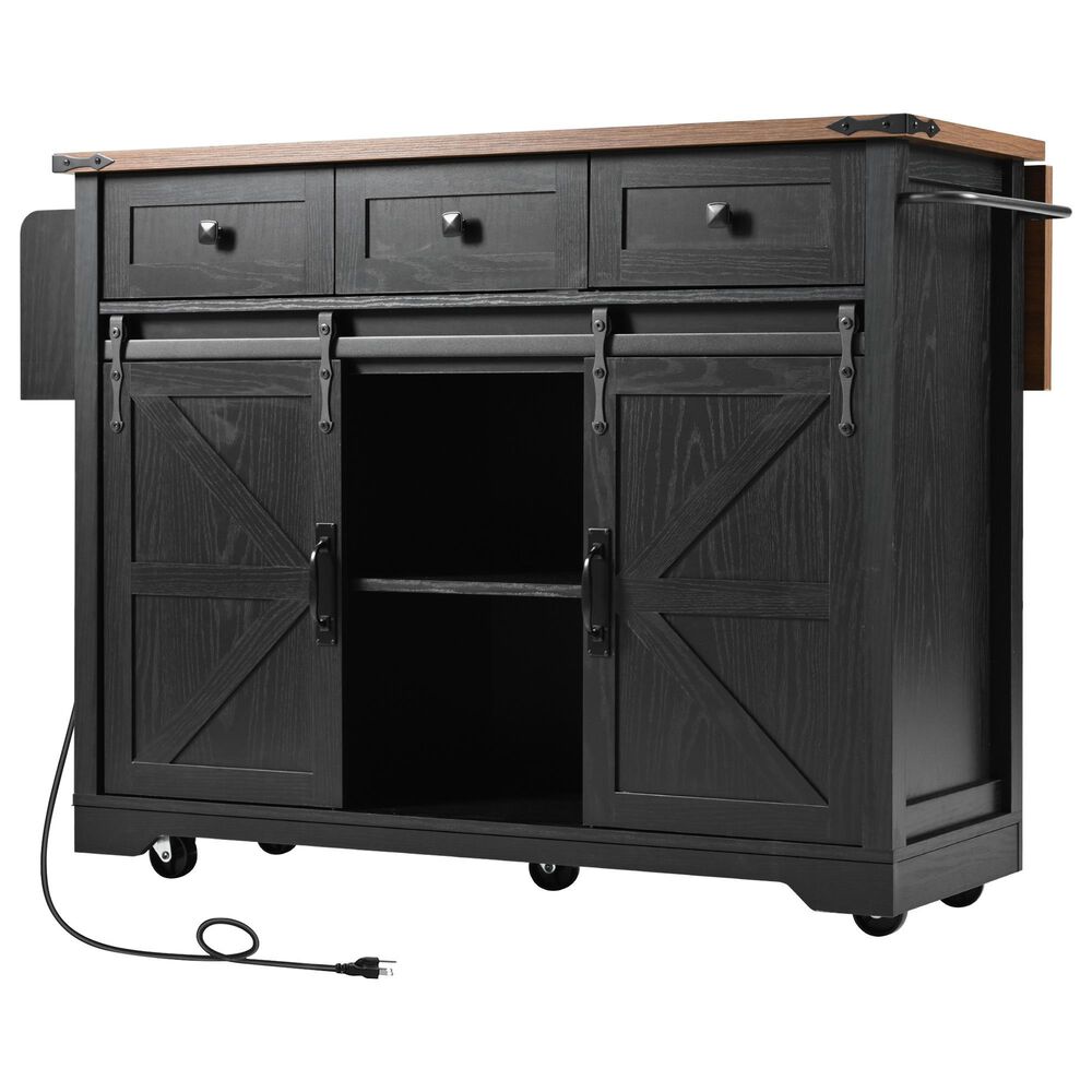 HOMLUX 54" Kitchen Island with Sliding Barn Door in Black, , large