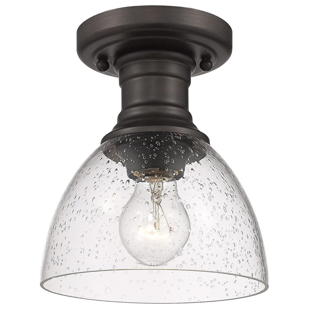 Golden Lighting Hines Semi Flush in Rubbed Bronze with Seeded Glass, , large