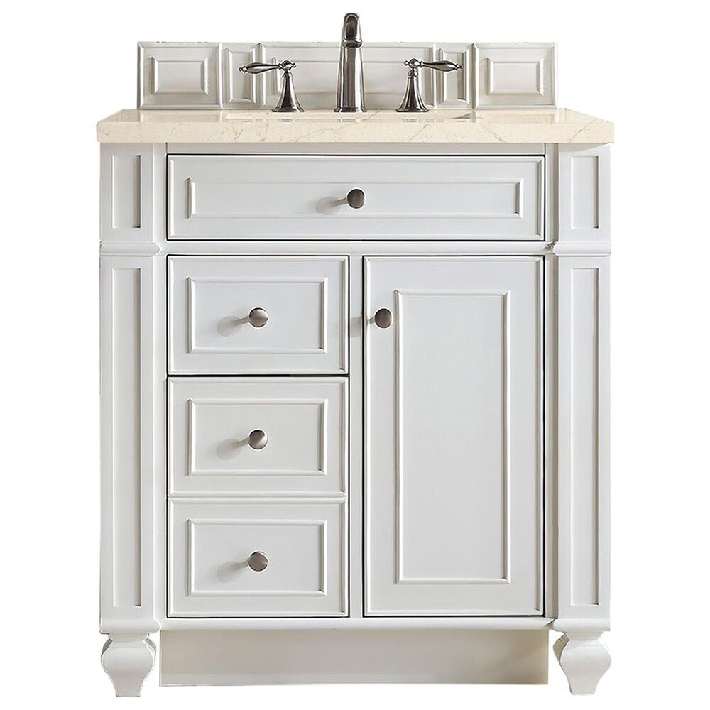 James Martin Vanities Bristol 30" Single Bathroom Vanity in Bright White with 3 cm Eternal Marfil Quartz Top and Rectangular Sink, , large