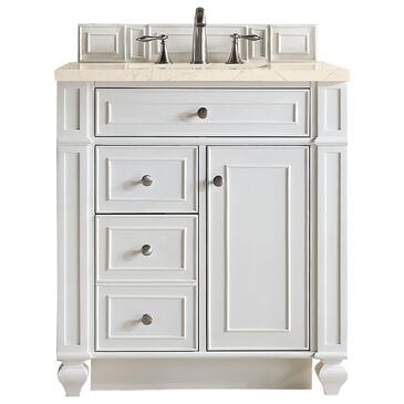 James Martin Vanities Bristol 30" Single Bathroom Vanity in Bright White with 3 cm Eternal Marfil Quartz Top and Rectangular Sink, , large