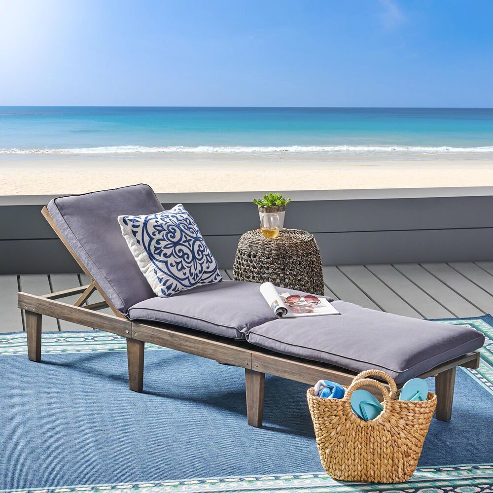 Hearth and Haven Ariana Outdoor Wood Chaise Lounge with Cushions in Grey, , large