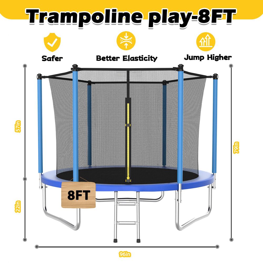 HOMLUX 8' Outdoor Trampoline Sports in Blue, , large