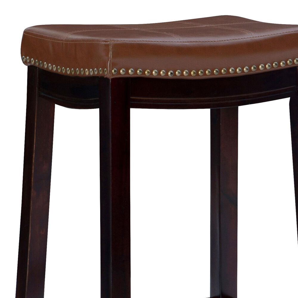 Linon Home Decor Claridge Counter Stool with Cognac Cushion in Dark Brown, , large