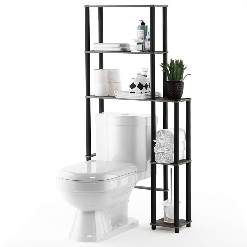 HOMLUX Turn-N-Tube 5-Shelf Toilet Space Saver in French Oak Grey and Black, , large